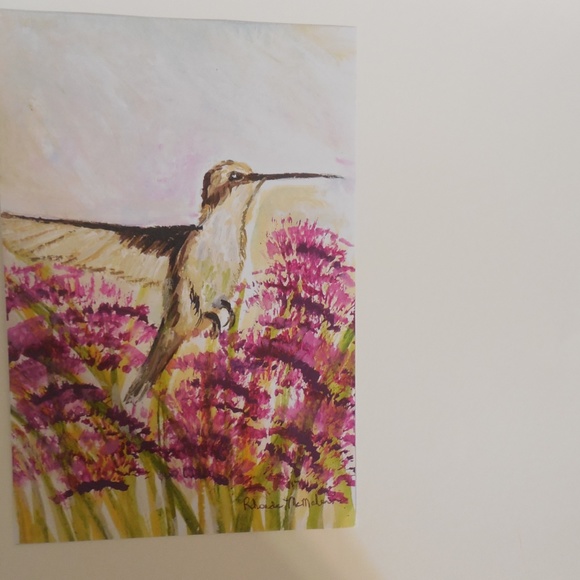 Hand Crafted Watercolor Hummingbird Painting - Picture 4 of 6